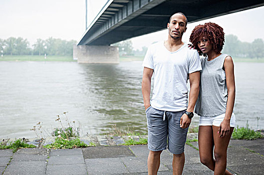 年轻,情侣,头像,桥,杜塞尔多夫,德国