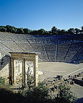柱廊,老式,剧院,伯罗奔尼撒半岛,希腊