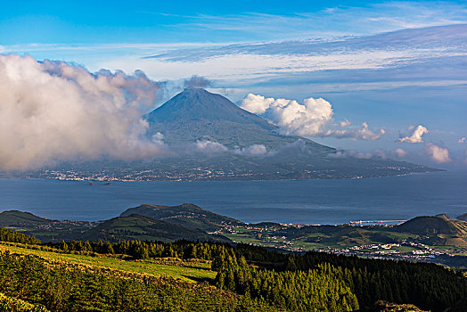风景,火山,云,岛屿,法亚尔,亚速尔群岛,葡萄牙,欧洲