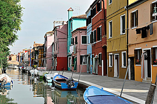 彩色,涂绘,房子,船,运河,布拉诺岛,泻湖,威尼斯,意大利,欧洲