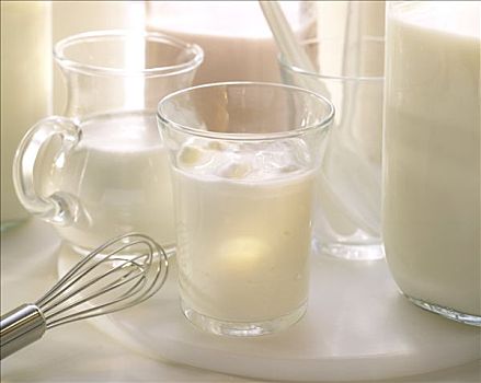 静物,牛奶,酸奶,多样,玻璃杯,容器