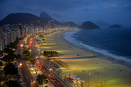 科巴卡巴纳海滩,夜晚,里约热内卢,巴西,南美