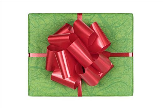 礼品包装,礼物,绿色,纸,红丝带