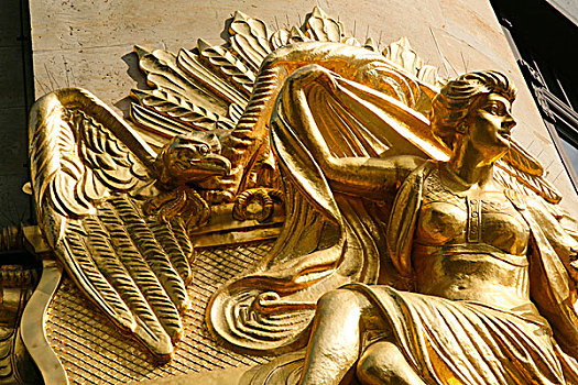 金色,雕塑,市区,银行,莱比锡,德国