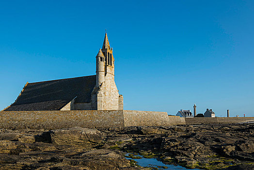 小教堂,海洋,菲尼斯泰尔,布列塔尼半岛,法国,欧洲