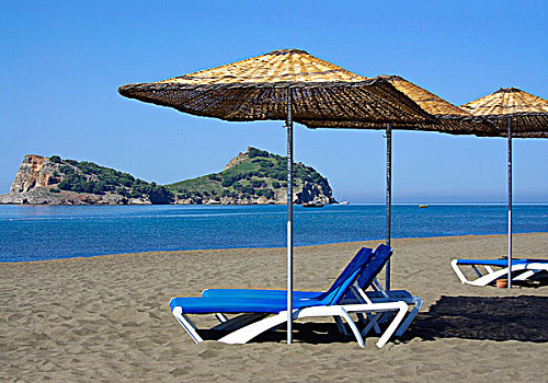 海滩,沙滩椅,沙滩伞,地中海,西南部,土耳其