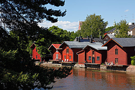 芬兰,南方,东方,河,中世纪,红色,小屋,河边,谷仓,仓库