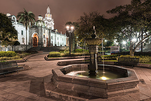 城市教堂,基多,夜晚,独立广场,广场,省,厄瓜多尔,南美