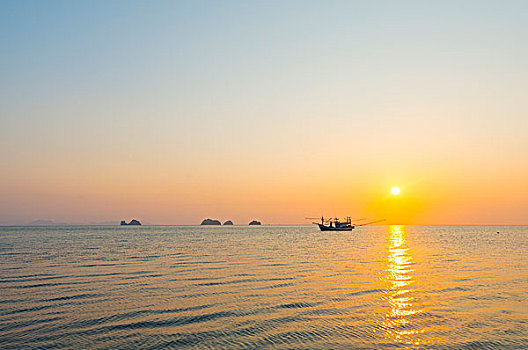 船,海中,日落,正面,小,岛屿,苏梅岛,海湾,泰国,亚洲