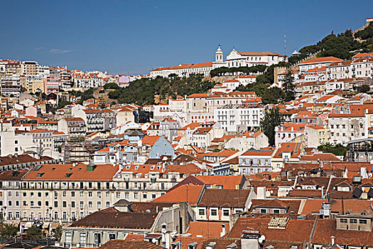 俯拍,赤陶,屋顶,老,里斯本,观注,葡萄牙
