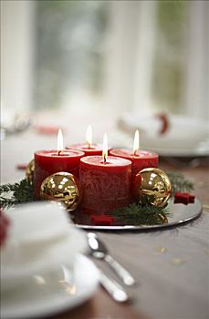 圣诞节,蜡烛,餐桌