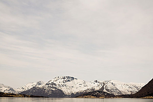 积雪,山峦,峡湾,罗弗敦群岛,挪威