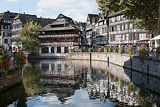 中世纪,木料,风格,建筑,反射,运河,斯特拉斯堡,法国