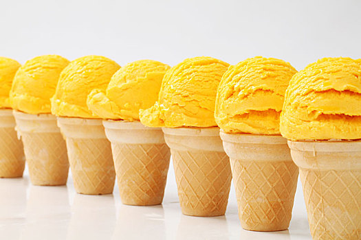 黄色,冰激凌蛋卷,排列