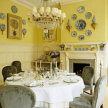 喜庆,餐桌,正面,盛开,壁炉,装饰,盘子,墙壁
