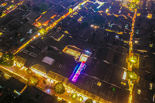 航拍福州三坊七巷历史文化街区夜景