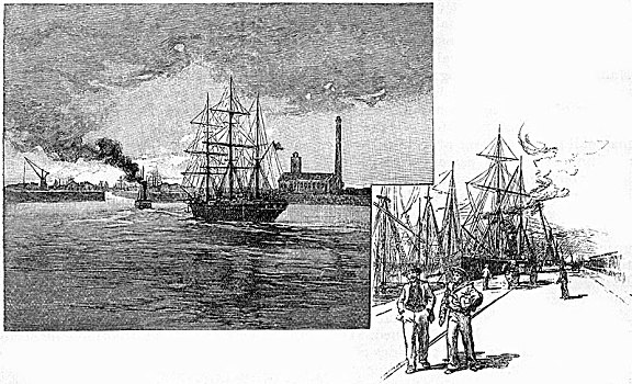 新,港口,布宜诺斯艾利斯,阿根廷,杂志,插画,1891年,船,码头,历史
