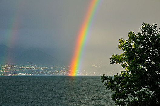 彩虹,岸边,洛桑,瑞士,法国,日内瓦湖,上萨瓦,隆河阿尔卑斯山省,欧洲