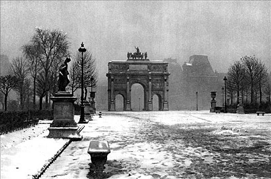 雪,旋转木马,拱形,巴黎,艺术家