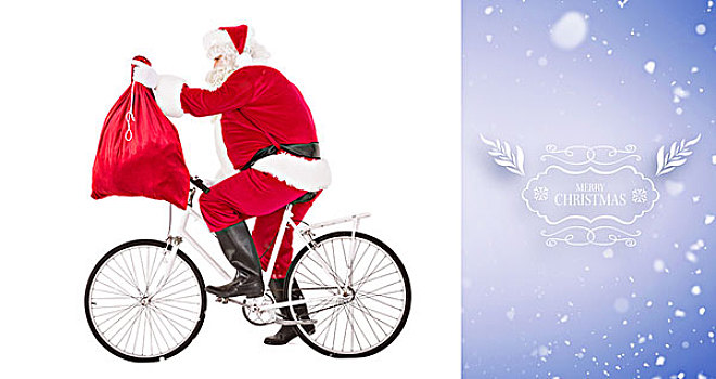 圣诞老人,骑自行车,拿着,袋