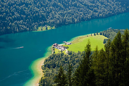 风景,湖,朝圣教堂,贝希特斯加登阿尔卑斯山,国家公园,贝希特斯加登地区,巴伐利亚,德国,欧洲