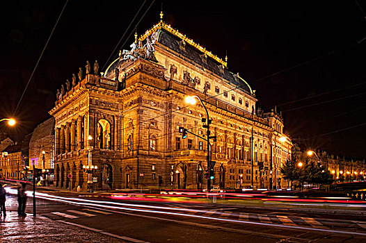 国家剧院,夜晚,布拉格,捷克共和国,欧洲
