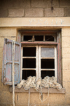 亚的斯亚贝巴,埃塞俄比亚,捆,绳索,坐,窗框