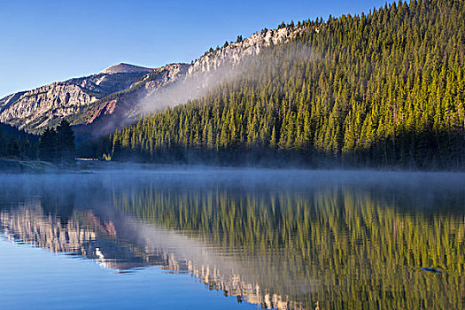 木头,湖,落基山,正面,蒙大拿,美国