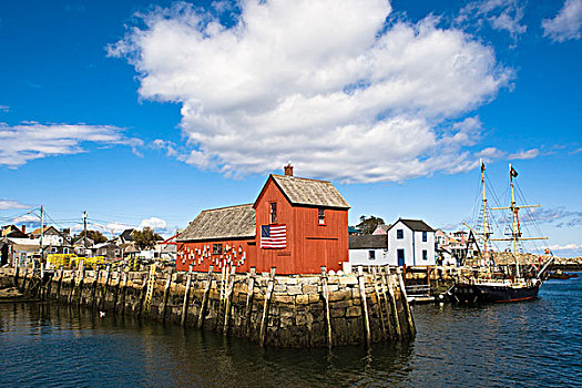 红色,存储,小屋,石头港,小,渔村,马萨诸塞,新英格兰,美国