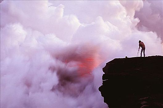 夏威夷,夏威夷大岛,摄影师,火山岩,桌子,拍摄,熔岩流,海洋