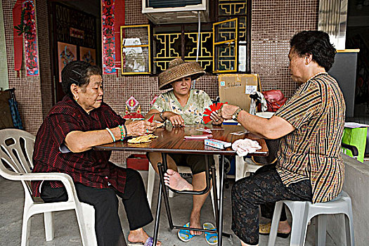女人,纸牌,户外,房子,渔村,新界,香港
