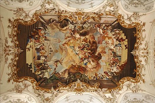 天花板,壁画,大教堂,上巴伐利亚,巴伐利亚,德国,欧洲
