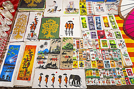 销售,特色,手制,绘画,街边市场,琅勃拉邦,老挝