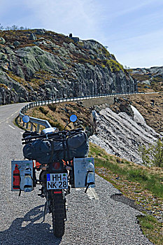 耐力赛,摩托车,路边,挪威,斯堪的纳维亚,欧洲