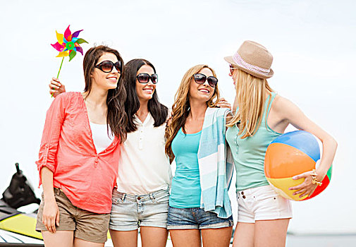 暑假,度假,海滩,活动,概念,微笑,女孩,墨镜,乐趣