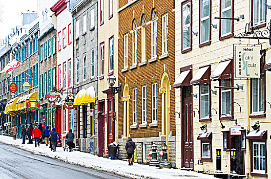 游客,走,老,街道,文化遗产,魁北克老城,冬天,加拿大