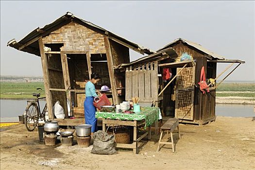小吃店,港口,克钦邦,缅甸
