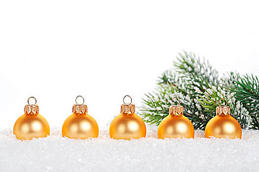 金色,球,雪中,圣诞节,概念