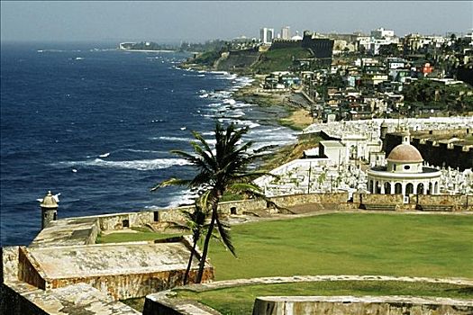 密集,居住环境,排列,海岸线,圣胡安,波多黎各