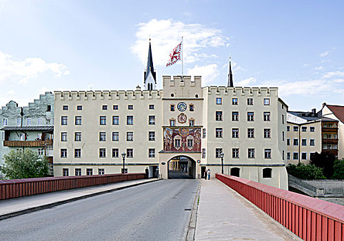 旅店,桥,门楼,中世纪,要塞,上巴伐利亚,巴伐利亚,德国,欧洲