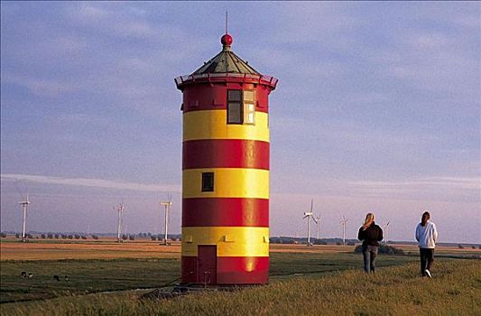 灯塔,风轮机,风能,北海,海岸,德国,欧洲