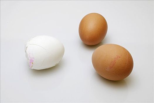 白色,煮蛋,缝隙,壳,两个,褐色