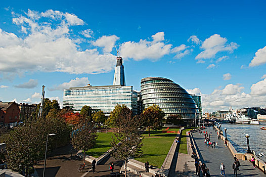 英格兰,伦敦,南华克,景色,南方,银行,市政厅,家,碎片,伦敦桥,完成,高,最高,建筑
