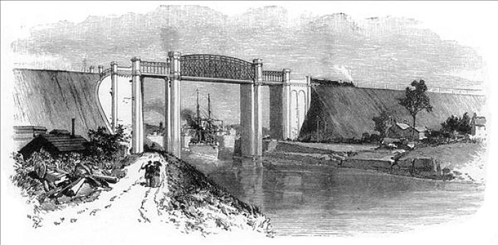 高架桥,曼彻斯特,船,运河,1894年,艺术家,未知