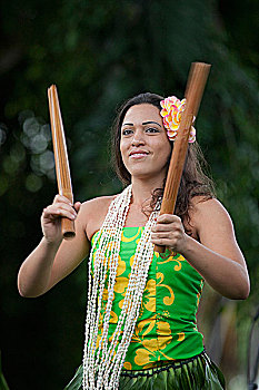 夏威夷,传统,卡希科舞,草裙舞,竹子,打击乐器,棍,表演