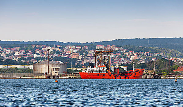 油轮,装载,红色,货船,停泊,瓦尔纳,港口,保加利亚