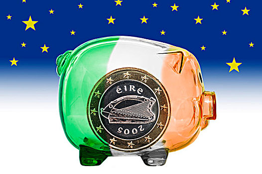 爱尔兰,一个,欧元,硬币,小猪,色彩,国家,旗帜,天空,欧洲,联合,象征,图像,危机