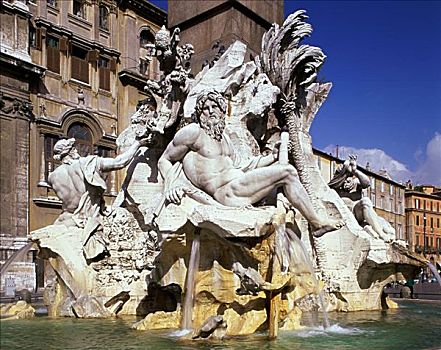 喷泉,四个,河,纳佛那广场,罗马,意大利