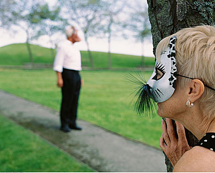 伴侣,公园,戴着,面具