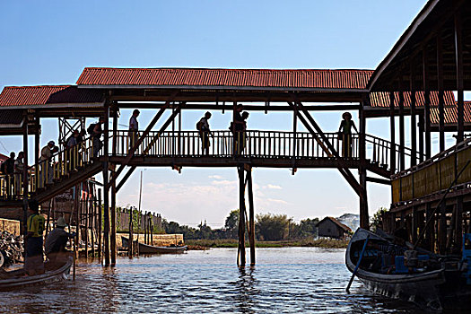 桥,编织,乡村,茵莱湖,缅甸